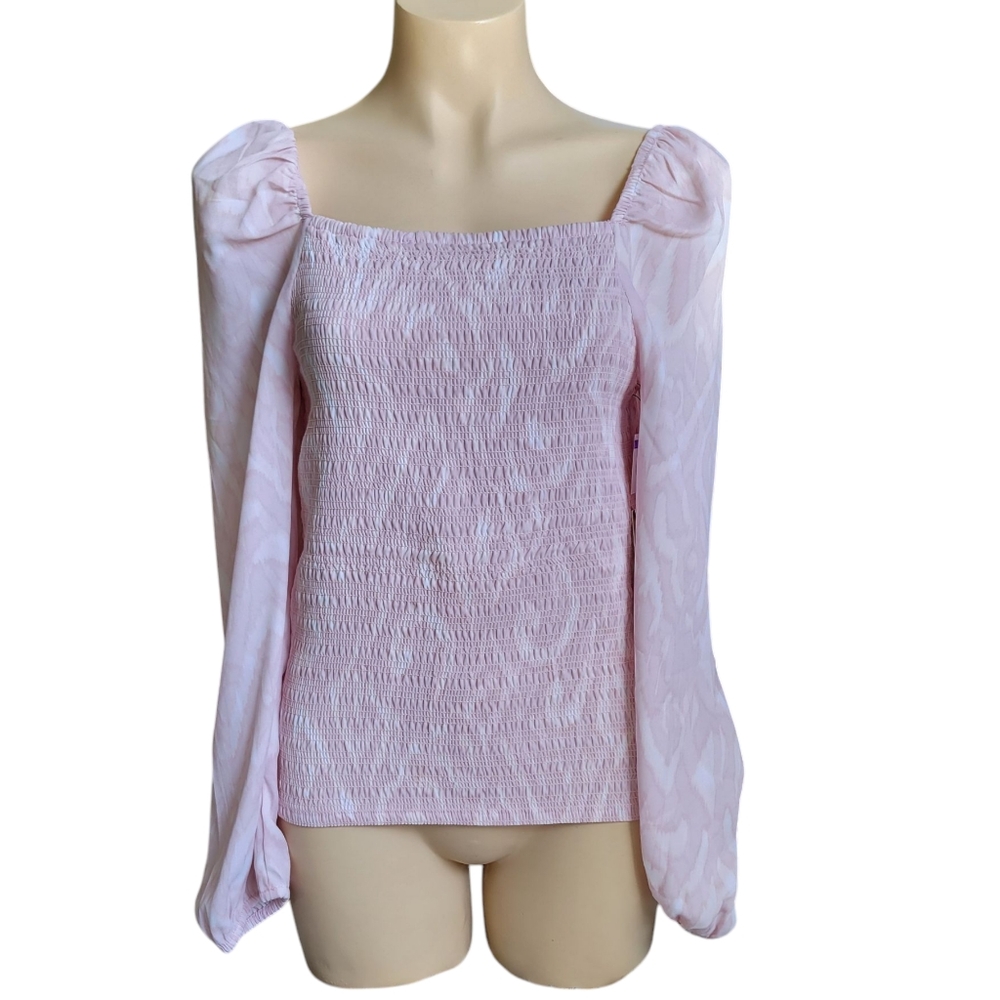 New Halogen Elegant Pink Square Neck Smocked Top